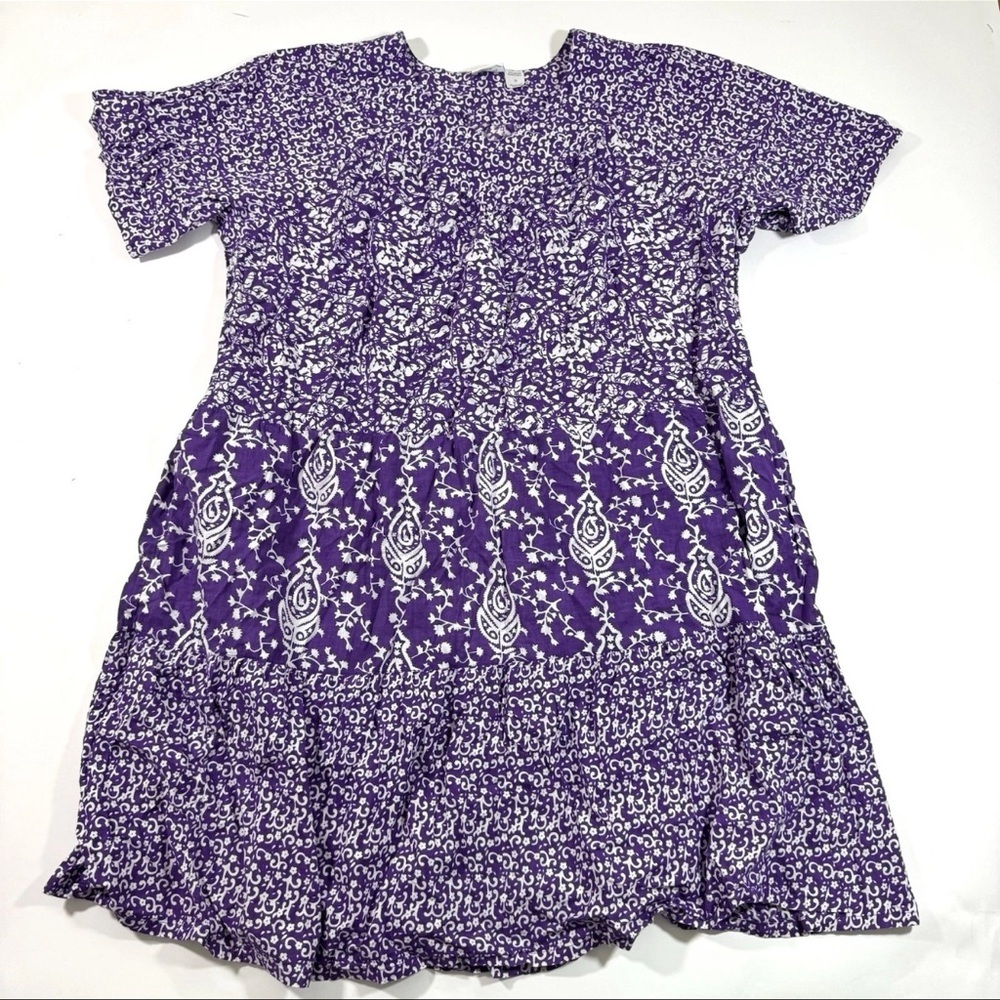 Vermont Country Store Short Sleeve Muumuu Dress Purple Floral